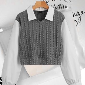 SHEIN Colorblock Cable Textured Drop Shoulder Blouse